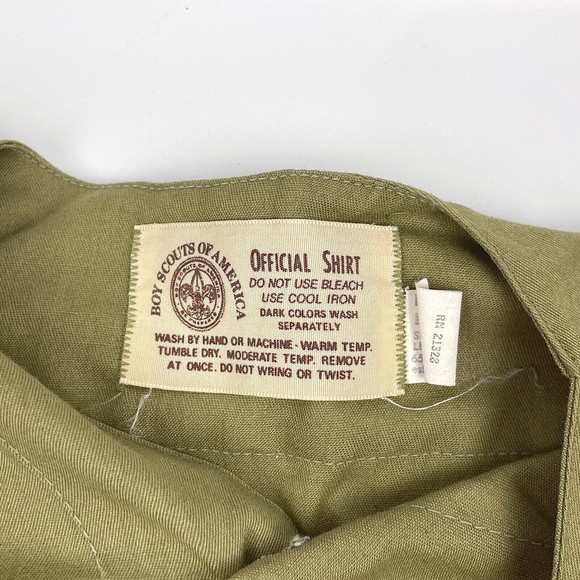 Vintage Olive Green BSA Boy Scout Uniform Shirt Long Sleeve 12 Neck Tenderfoot - Picture 5 of 16